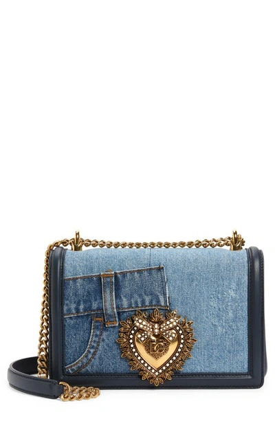 Shop Dolce & Gabbana Devotion Logo Heart Patchwork Denim Crossbody Bag