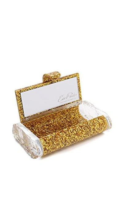 Shop Edie Parker Lara Solid Clutch In Gold Confetti