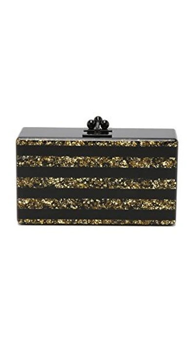 Shop Edie Parker Jean Striped Clutch In Black/gold Confetti