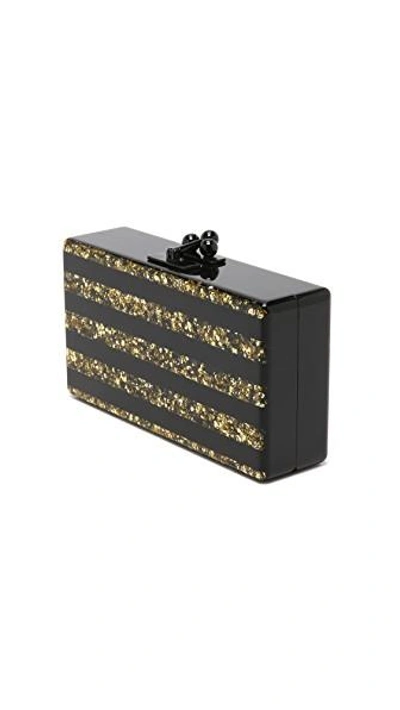 Shop Edie Parker Jean Striped Clutch In Black/gold Confetti