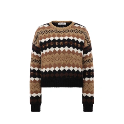 Shop Valentino Logo Wool Sweater In Brown