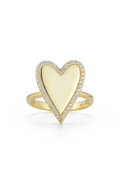 Glaze Jewelry 14k Yellow Gold Plated Sterling Silver Pavé Cz Heart Ring In Yellow Gold