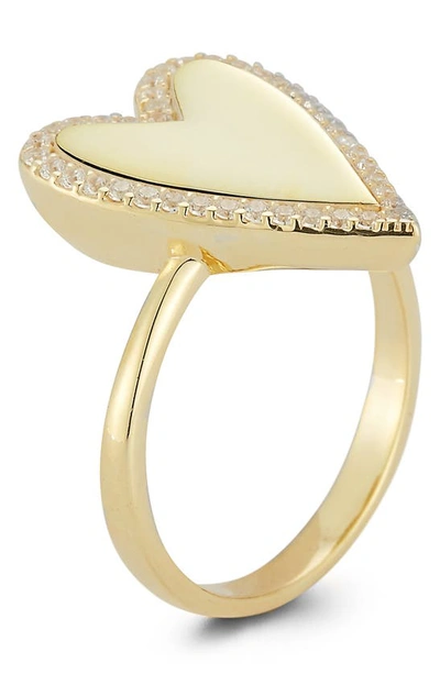 Glaze Jewelry 14k Yellow Gold Plated Sterling Silver Pavé Cz Heart Ring In Yellow Gold
