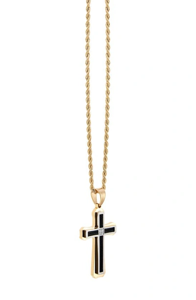 Shop American Exchange Diamond Accent Cross Pendant Necklace In Gold/ Black