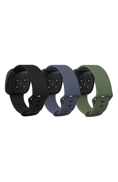 Shop The Posh Tech Assorted Silicone Fitbit Band In Black/ Blue Grey/olive Green