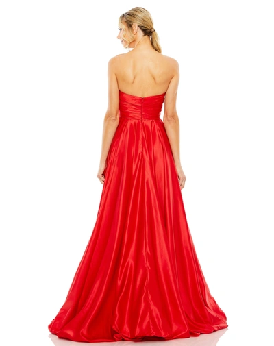 Shop Mac Duggal Strapless Ruched High Low Gown In Red