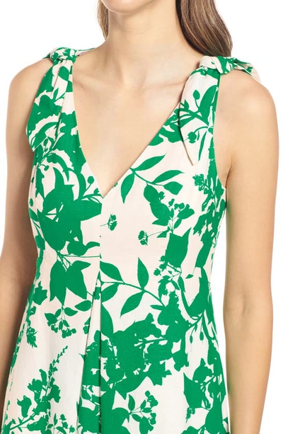 Shop Eliza J Floral Sleeveless Linen Blend Dress In Green