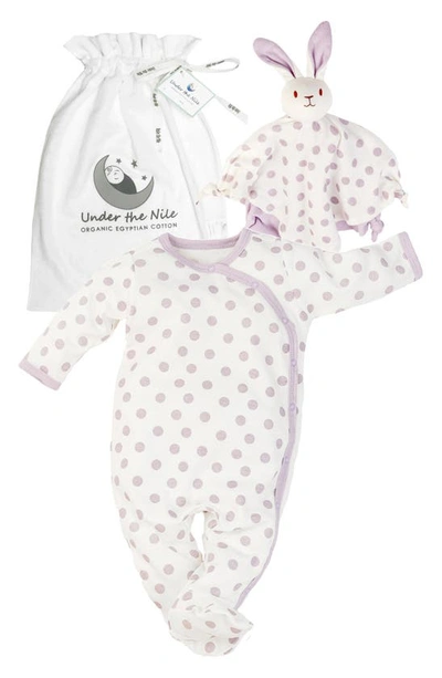 Shop Under The Nile 2-piece Organic Cotton Polka Dot Footie & Lovey Toy Set In Lavender