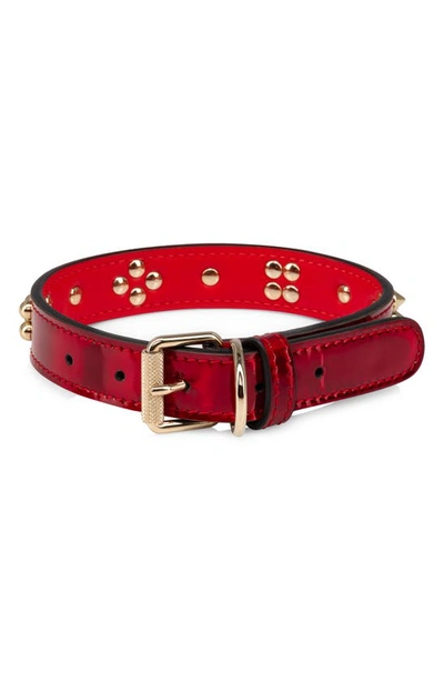 Shop Christian Louboutin Small Loubicollar Spike Patent Leather Pet Collar In Loubi/ Gold