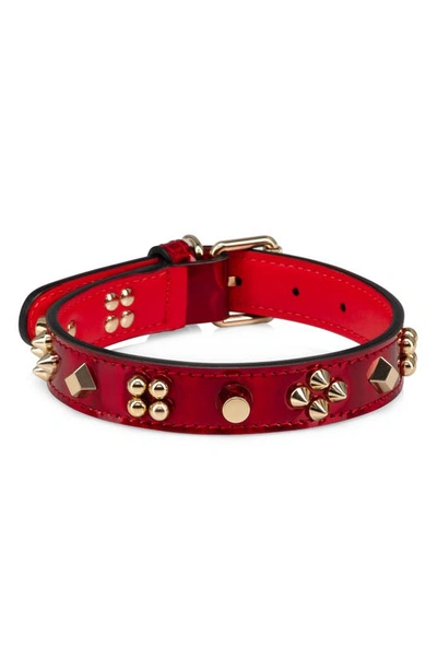 Shop Christian Louboutin Small Loubicollar Spike Patent Leather Pet Collar In Loubi/ Gold