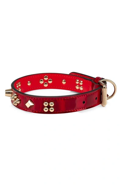 Shop Christian Louboutin Small Loubicollar Spike Patent Leather Pet Collar In Loubi/ Gold