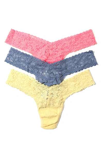 Shop Hanky Panky Assorted 3-pack Low Rise Thongs In Peach Fizz/chambray/buttercup