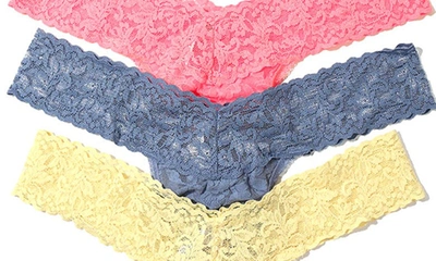 Shop Hanky Panky Assorted 3-pack Low Rise Thongs In Peach Fizz/chambray/buttercup