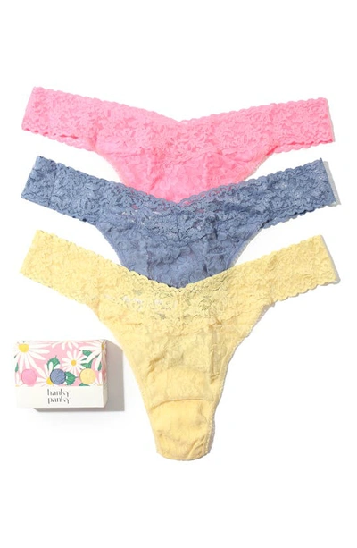 Shop Hanky Panky Assorted 3-pack Original Rise Thongs In Peach Fizz/chambray/buttercup