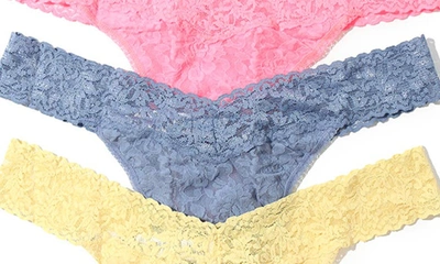 Shop Hanky Panky Assorted 3-pack Original Rise Thongs In Peach Fizz/chambray/buttercup