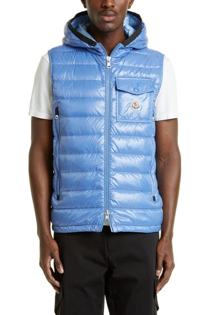 Shop Moncler Ragot Quilted Hooded Down Vest In Blue
