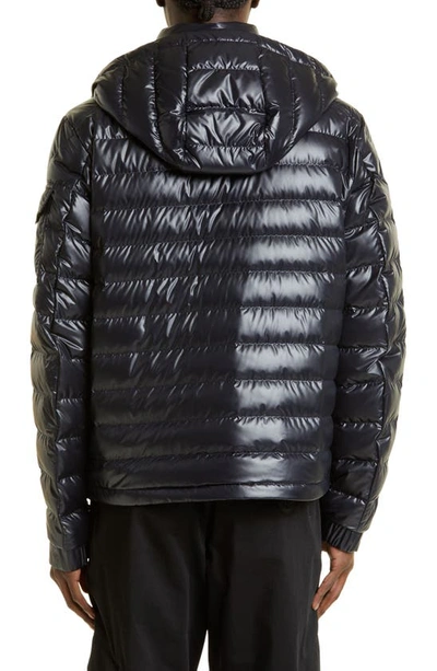 Moncler Lauros Short Hooded Down Jacket Polyester In Blue
