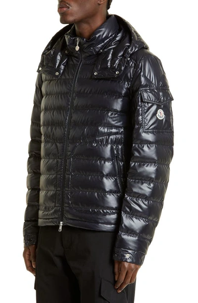 Moncler Lauros Short Hooded Down Jacket Polyester In Blue