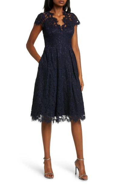 Shop Eliza J Lace Fit & Flare Cocktail Dress In Navy