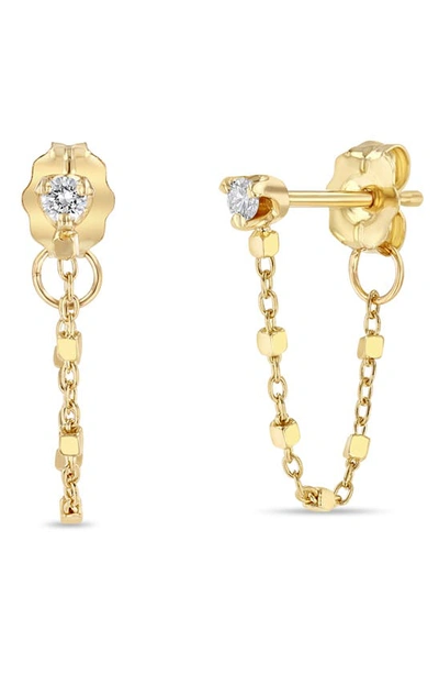 Shop Zoë Chicco Diamond Square Bead Front/back Earrings In 14k Yellow Gold