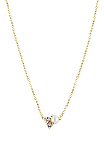 Shop Zoë Chicco Diamond & Pearl Trio Necklace In 14k Yellow Gold
