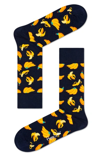 Shop Happy Socks Banana Crew Socks In Navy