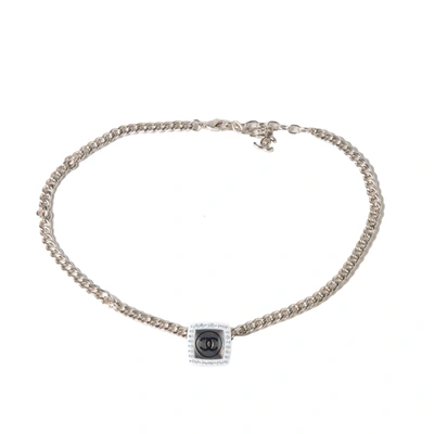 Pre-owned Chanel Cc Square Necklace Gold White Black Crystal
