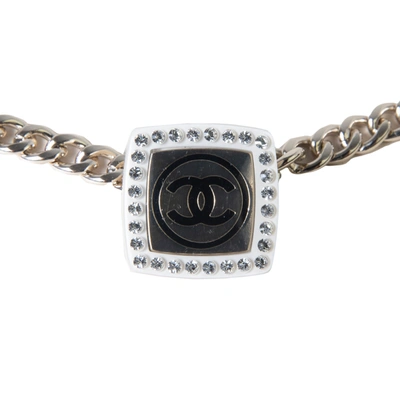 Pre-owned Chanel Cc Square Necklace Gold White Black Crystal