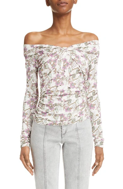 Shop Isabel Marant Jiler Abstract Print Off The Shoulder Top In White