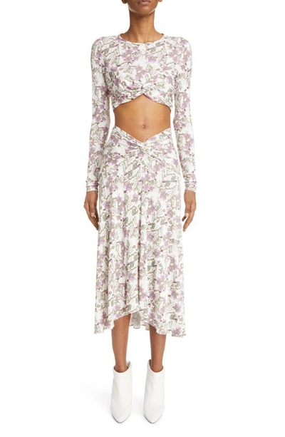 Shop Isabel Marant Juneo Floral Print Twisted Waist Midi Skirt In White