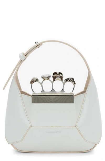 Shop Alexander Mcqueen Mini Jewelled Leather Hobo In 9210 Soft Ivory