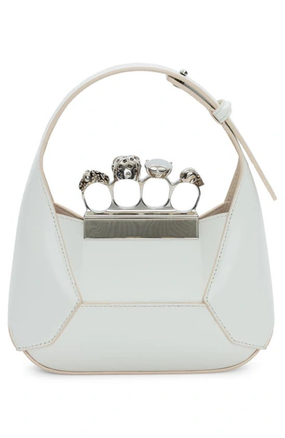 Shop Alexander Mcqueen Mini Jewelled Leather Hobo In 9210 Soft Ivory