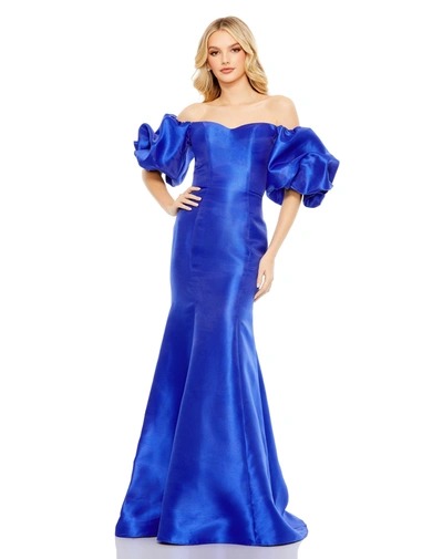Shop Mac Duggal Sweetheart Off The Shoulder Puff Sleeve Gown In Royal Blue