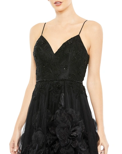 Mac Duggal Embellished Floral High Low Sleeveless Gown In Black