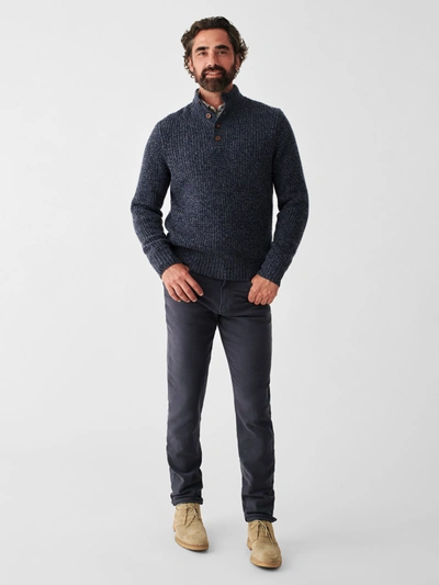 Shop Faherty Cashmere Wool Quarter Button Sweater In Denim Melange
