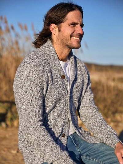 Faherty Shawl-collar Cotton And Cashmere-blend Cardigan In Light Grey Marl