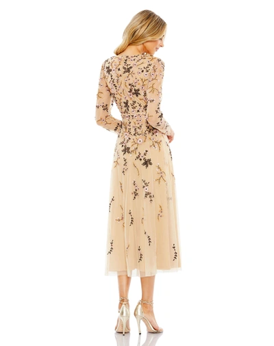 Shop Mac Duggal Floral Embroidered A-line Cocktail Dress In Latte