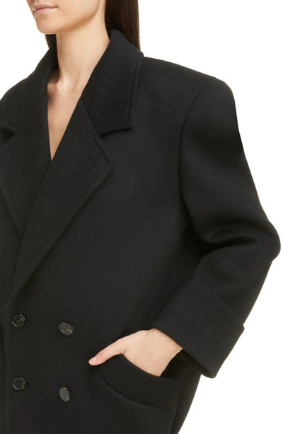 Shop Saint Laurent Double Breasted Oversize Virgin Wool Coat In Black