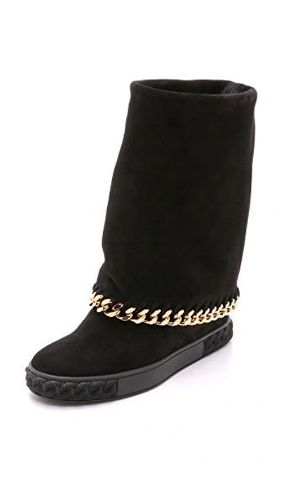 Shop Casadei Chain Fold Over Boots In Black