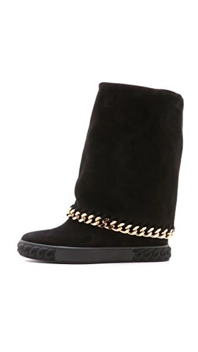 Shop Casadei Chain Fold Over Boots In Black