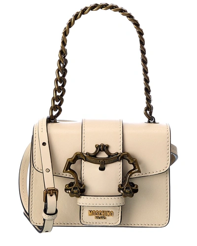 Shop Moschino Padlock Detail Large Leather Crossbody In White