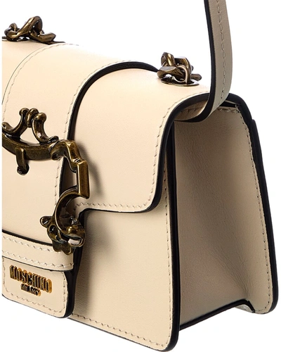 Shop Moschino Padlock Detail Large Leather Crossbody In White