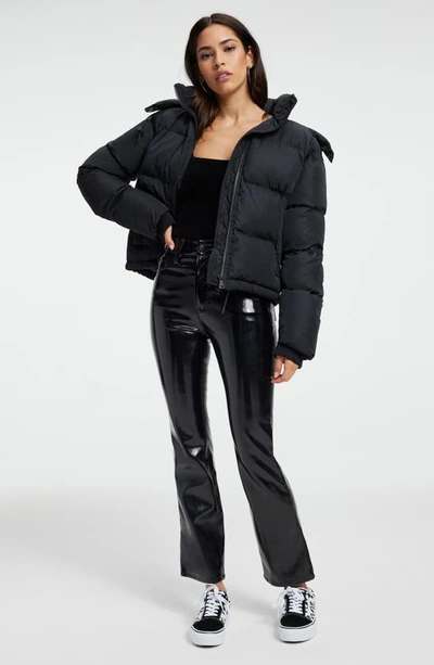 Shop Good American Iridescent Puffer Jacket With Removable Hood In Black001