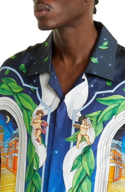 Shop Casablanca Maison D'ete Cuban Collar Silk Shirt