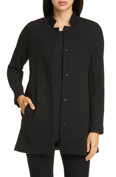 Shop Eileen Fisher Grid Stretch Cotton & Tencel® Blend Jacket In Black