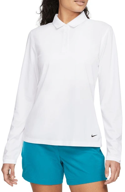 Shop Nike Victory Dri-fit Long Sleeve Golf Polo In White/ Black