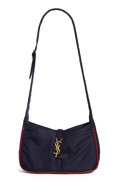 Shop Saint Laurent Le 5 À 7 Nylon Crossbody Bag In Navy/ Orange/ Gold