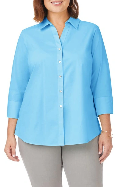 Shop Foxcroft Mary Non-iron Stretch Cotton Button-up Shirt In Baltic Blue