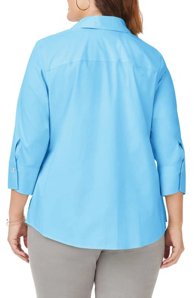 Shop Foxcroft Mary Non-iron Stretch Cotton Button-up Shirt In Baltic Blue