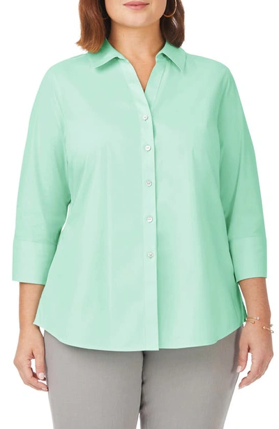 Shop Foxcroft Mary Non-iron Stretch Cotton Button-up Shirt In Sea Mist